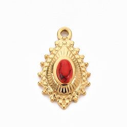 Красный 304 подвески из нержавеющей стали, с белым камнем, слеза, окрашенная и подогревом, красные, 22x14x5 мм, отверстие : 1.6 мм