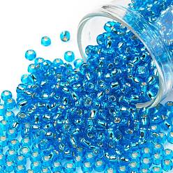 (23B) Silver Lined Aqua TOHO Round Seed Beads, Japanese Seed Beads, (23B) Silver Lined Aqua, 8/0, 3mm, Hole: 1mm, about 222pcs/bottle, 10g/bottle
