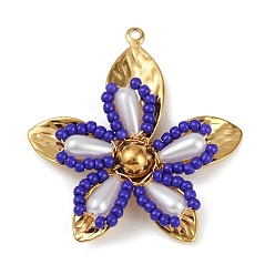 Цветок Пластиковые подвески, 304 подвески из нержавеющей стали, розовато-лиловый, цветок, 37x34.5x6.5 мм, отверстие : 1.6 мм