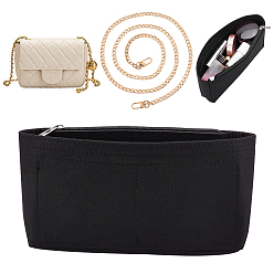 Черный Вставки-органайзеры для сумок из шерстяного фетра, с застежками-молниями из сплава и цепочками для сумок, для внутренних аксессуаров сумки, прямоугольные, чёрные, вставки: 27x15x6см, 1 PC, цепи: 120x0.7 см, 1 прядь