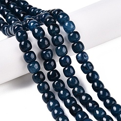 Морской Синий Окрашенные природные белый нефрит бисер пряди, бочкообразные бусины, Marine Blue, 10x8.5~9 мм, отверстие : 1 мм, около 43~45 шт / нитка, 14.76~15.6'' (37.5~39 см)
