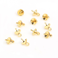Real 18K Gold Plated Brass Cup Pearl Peg Bails Pin Pendants, For Half Drilled Beads, Real 18K Gold Plated, 5x7mm, Hole: 1.8mm, Pin: 1mm.