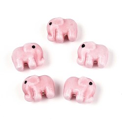 Pink Ручной фарфоровые керамические шарики, Famille выросли стиле, слон, розовые, 11x14x8 мм, отверстие : 1.6~1.8 мм