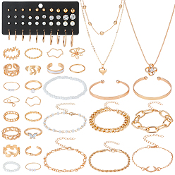 Золотой Комплект из колец, ожерелий, браслетов и серег из сплава, золотые, 520 мм