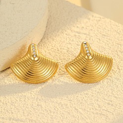 Прозрачный 304 из нержавеющей стали кубического циркония серьги стержня, формы раковины, золотые, прозрачные, 24.5x27.5 мм