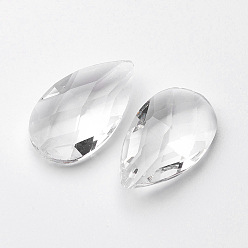 Clear Faceted Teardrop Glass Pendants, Clear, 38x22.5x12mm, Hole: 1.5mm