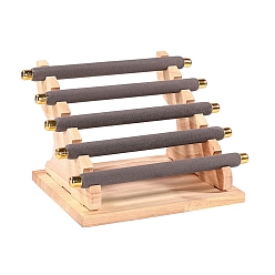 Серый 5-ярусная подставка для колец из бархата и дерева, держатель органайзера для ювелирных изделий, серые, 22.5x16.5x15.5 см