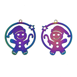 Rainbow Color Ионное покрытие (ip) 201 филигранные подвески из нержавеющей стали, гравированные металлические украшения, снеговик, Радуга цветов, 23x20x0.3 мм, отверстие : 1.2 мм