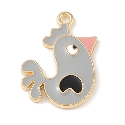 Light Grey Alloy Enamel Pendants, Light Gold, Chicken Charm, Light Grey, 25x18x2mm, Hole: 1.8mm