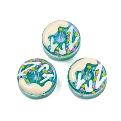 Светлый Морско-зеленый УФ-покрытие прозрачных стеклянных бусин, радужный, плоско-круглые, с эмалью, светло-зеленый, 15x8.5 мм, отверстие : 1.2 мм