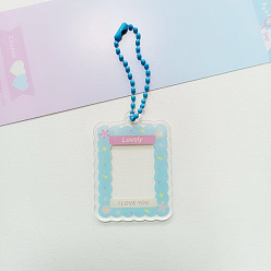 Бледно-бирюзовый Акриловый diy фотокарта фоторамка брелок, прозрачный диск звезда чеканка кулон украшения наклейка брелок, с шариковыми цепями случайного цвета, прямоугольные, бледные бирюзовая, 5.1x3.7 см