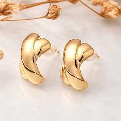 Настоящее золото 18K Латунь серьги, с силиконовыми берушами, Х-образный, реальный 18 k позолоченный, 15x10.5 мм