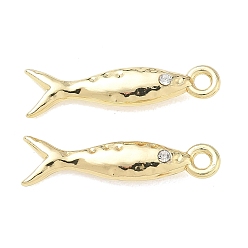 Fish Alloy Rhinestone Pendants,  Long-Lasting Plated, Golden, Fish Charms, 23.5x6.5x3.5mm, Hole: 1.8mm