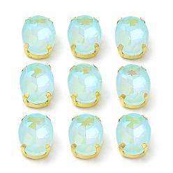 Аквамарин Мокко(мк) овал пришить по стразам, многожильных ссылки, с золотыми тонами латунных зубьев, аксессуары для одежды, аквамарин, 14x10x6 мм, отверстие : 1.2 мм