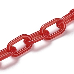 Rot Handgemachte nachgemachte Gelee Acryl Kabelketten, für Schmuck machen, ungeschweißte, ellipsenförmige, dunkelrot, Link: 27x16.5x4 mm, 39.37 Zoll (1 m)/Strang