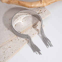 Нержавеющая Сталь Цвет Браслеты-манжеты из нержавеющей стали с бахромой в европейском и американском стиле для женщин, цвет нержавеющей стали, 304 дюйм (5/8 см), кисточки: 1.5 (1-5/8см) длинные, внутренний диаметр: 4.18 дюйм (2-1/2 см)