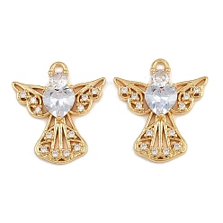 Настоящее золото 18K Латунные микро проложить кубического циркония подвески, ангельские прелести, без никеля , реальный 18 k позолоченный, 23.5x20.5x4.5 мм, отверстие : 1.8 мм