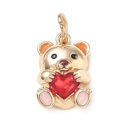 Golden Brass with Red Enamel Pendants, Bear with Heart Charms, Golden, 17x11x5mm, Hole: 4mm