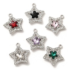 Платина Подвески из сплава , с горным хрусталем и стеклом, без свинца, без кадмии и без никеля, стойки покрытие, звезда, смешанный colorr, платина, 22x20x4 мм, отверстие : 1.8 мм
