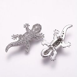 Платина Латунные микро проложить кубического циркония бусы, геккон, платина, 27x13~15x6.5 мм, отверстие : 1 мм