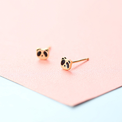 Панда Серьги-гвоздики из латунного микро-паве, золотые, панда, 5 мм