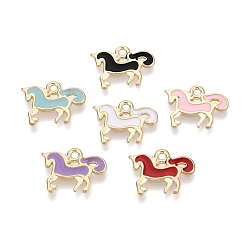 (52) Непрозрачная лаванда Подвески из эмали и сплава, лошади прелести, золотой свет, разноцветные, 10.5x14.5x1 мм, отверстие : 1.4 мм