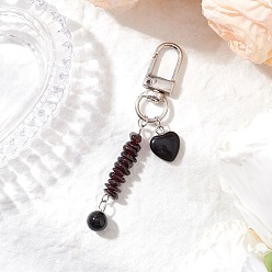 Обсидиан Подвеска в форме сердца из натурального обсидиана, с поворотными застежками сплава, 80~81 мм