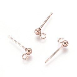 Розовое Золото 304 стойка серьги шариковая нержавеющая, , с петлей, круглые, розовое золото , 14x3 мм, отверстие : 2 мм, штифты : 0.8 мм, круглый : 3 мм