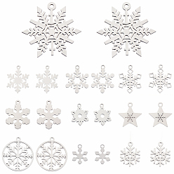 Нержавеющая Сталь Цвет 20 шт. 10 стили 304 и 201 подвески из нержавеющей стали, лазерная резка, снежинка очарование, цвет нержавеющей стали, 12~34.5x9~34.5x0.5~1.4 мм, отверстие : 1.4~2 мм, 2 шт / стиль
