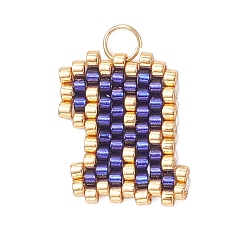 Letter R Бисер ручной работы миюки, ткацкий узор с буквами подвески, с 304 кольцами из нержавеющей стали, Буква R, 15x9x2 мм, отверстие : 2.5 мм