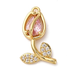 Настоящее золото 18K Латунные микро проложить кубического циркония подвески, стойки покрытие, цветок, долговечный, без кадмия и без свинца, реальный 18 k позолоченный, 19.5x15x5 мм, отверстие : 1.4 мм