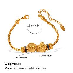 Плоский Круглый 304 Браслеты из нержавеющей стали и кубического циркония, браслеты-цепочки со скрепками для женщин, золотые, плоско-круглые, 6.30 дюйм (16 см)