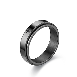 Cross 201 bague rotative en acier inoxydable, Anneau rotatif fidget pour une méditation apaisante contre les inquiétudes, noir, croix, taille us 9 (18.9 mm)