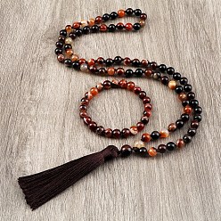 Натуральный Агат Ожерелья и браслеты с круглыми бусинами из натурального агата, 850 мм и 180 мм