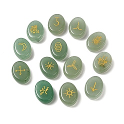 Green Aventurine 13Pcs Natural Green Aventurine Rune Stone, Healing Stone for Reiki Balancing, Oval, Divination Supplies, 20.5x15x6mm