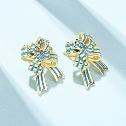 Золотой Серьги-гвоздики из латуни с бантом, с эмалью, золотые, 22.5x16.5 мм