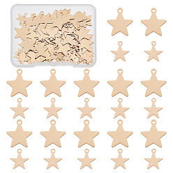 Light Gold 100Pcs 2 Style Brass Pendants, Etched Metal Embellishments, Long-Lasting Plated, Star, Blank Stamping Tag, Light Gold, 10.5~15.5x9~13.5x0.3mm, Hole: 1~1.2mm, 50pcs/style