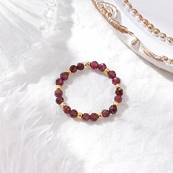 Гранат Кольца-растяжки из натурального граната для женщин, со стеклянными бисеринами, граненые круглые, внутренний диаметр: 19 мм