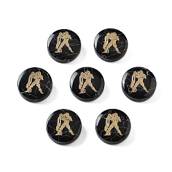 Водолей Окрашенные в черный цвет синтетические бирюзовые бусины, с золотистыми латунными пластинами, плоский круглый с созвездиями, Водолей, 15x4.5 мм, отверстие : 1 мм