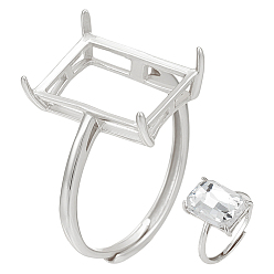 Платина 1регулируемое 925 кольцо из стерлингового серебра с прямоугольным сердечником, настройки зубчатого кольца, с замшевой тканью из поликарбоната квадратной серебряной полировальной салфеткой, платина, лоток : 1 мм, внутренний диаметр: 12x8 мм