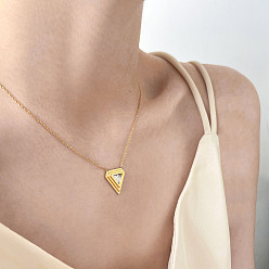 Triangle 304 Stainless Steel Pave Clear Cubic Zirconia Geometric Pendant Necklaces for Women, Golden, Triangle, 17.72 inch(45cm)