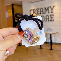 Средний Фиолетовый Эластичное волокно связи волос, со стеклом и искусственным жемчугом, сердце, средне фиолетовый, фурнитура: 35x35 мм