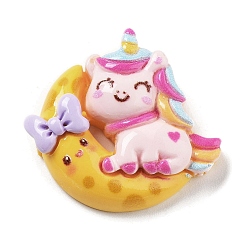 Луна Непрозрачная смола и пластиковые кабошоны, единорог, луна, 26x29x8.5 мм