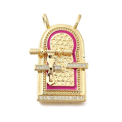 Фуксиновый Латунные микро проложить кубического циркония подвески, Баб Мансур, Эмаль стиле, реальный 18 k позолоченный, красно-фиолетовые, 36.5x24x7.5 мм, отверстие : 4.5 мм