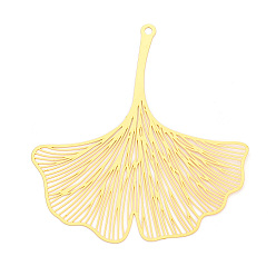 Настоящее золото 18K Латунные филигранные большие подвески, гинкго лист, гравированные металлические украшения, без кадмия, без никеля и без свинца, реальный 18 k позолоченный, 71.5x66x0.3 мм, отверстие : 2.2 мм