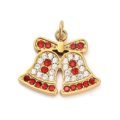 Колокол 304 подвески из нержавеющей стали Rhinstone, золотые, с целью перехода в кольце, колокол, 13x15.5x1.5 мм, отверстие : 2 мм