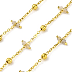 Лабрадорита Граненые цепочки из натурального лабрадорита ручной работы, пайки, с катушкой, долговечный, реальный 18 k позолоченный, без свинца и без кадмия, Коннекторы : 9.5x2.5~3 мм, бусины : 4 мм