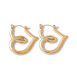 Золотой Ионное покрытие (ip) 304 серьги-кольца из нержавеющей стали для женщин, золотые, 25x23x2.5 мм, штифты : 0.6 мм