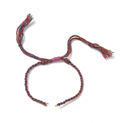 Разноцветный Плетеный браслет из хлопкового шнура, с латунными кольцами золотистого оттенка, красочный, 6-3/4~10-3/8 дюйм (17~26.5 см)