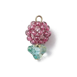 Фиолетовый Стеклянные подвески из бисера, с прыжковых колец, цветок, фиолетовые, 20x12 мм, отверстие : 3 мм